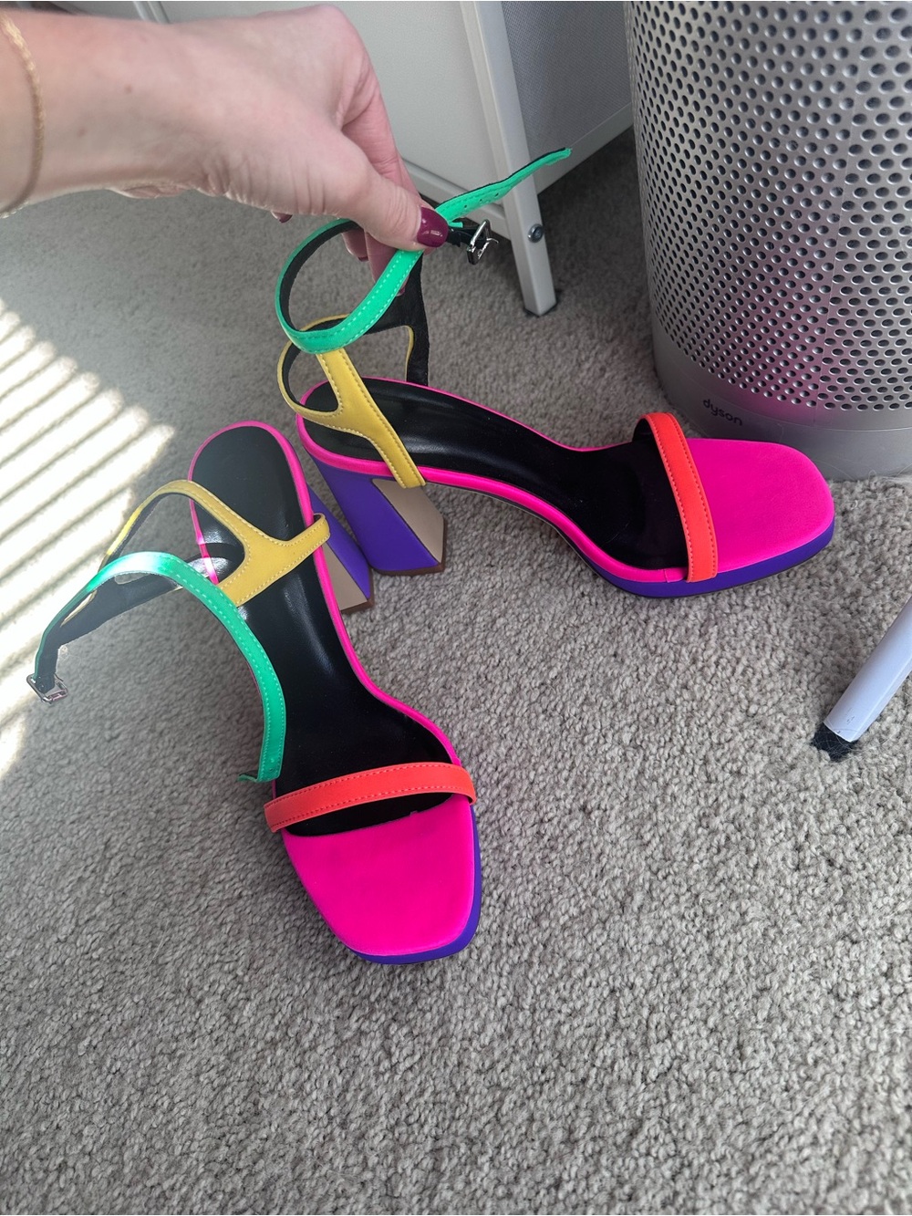 Shoe Dazzle Neon Colorblock Strappy Block Heel Sandals - Picture 7 of 12